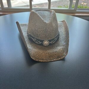 Stylish Tan Straw Cowboy Hat with Black Band